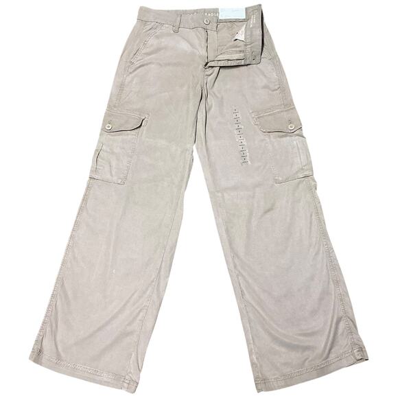 American Eagle Dreamy Drape Baggy Wide Leg Cargo Pants Mid Rise Khaki 2 - Picture 2 of 5